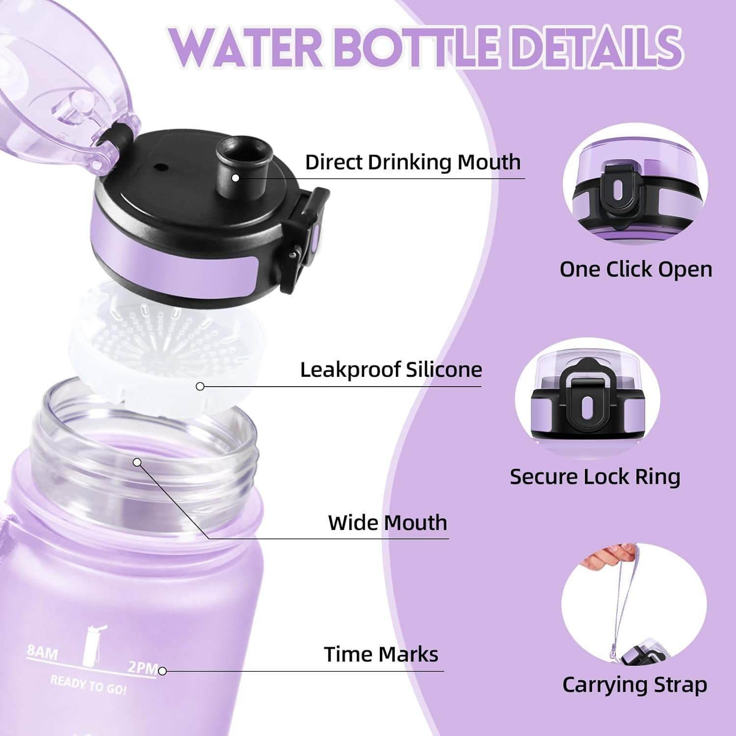 image:imageMotswedi Gourde Sport 1500ml Anti Fuite Gourde 15l Rutilisable Bouteille deau sans BPA Bouteille Reutilisable pour Adulte Randonne lcole Fitness Yoga Violet Clair ampamp Rose ClairViolet Clair Rose Clair