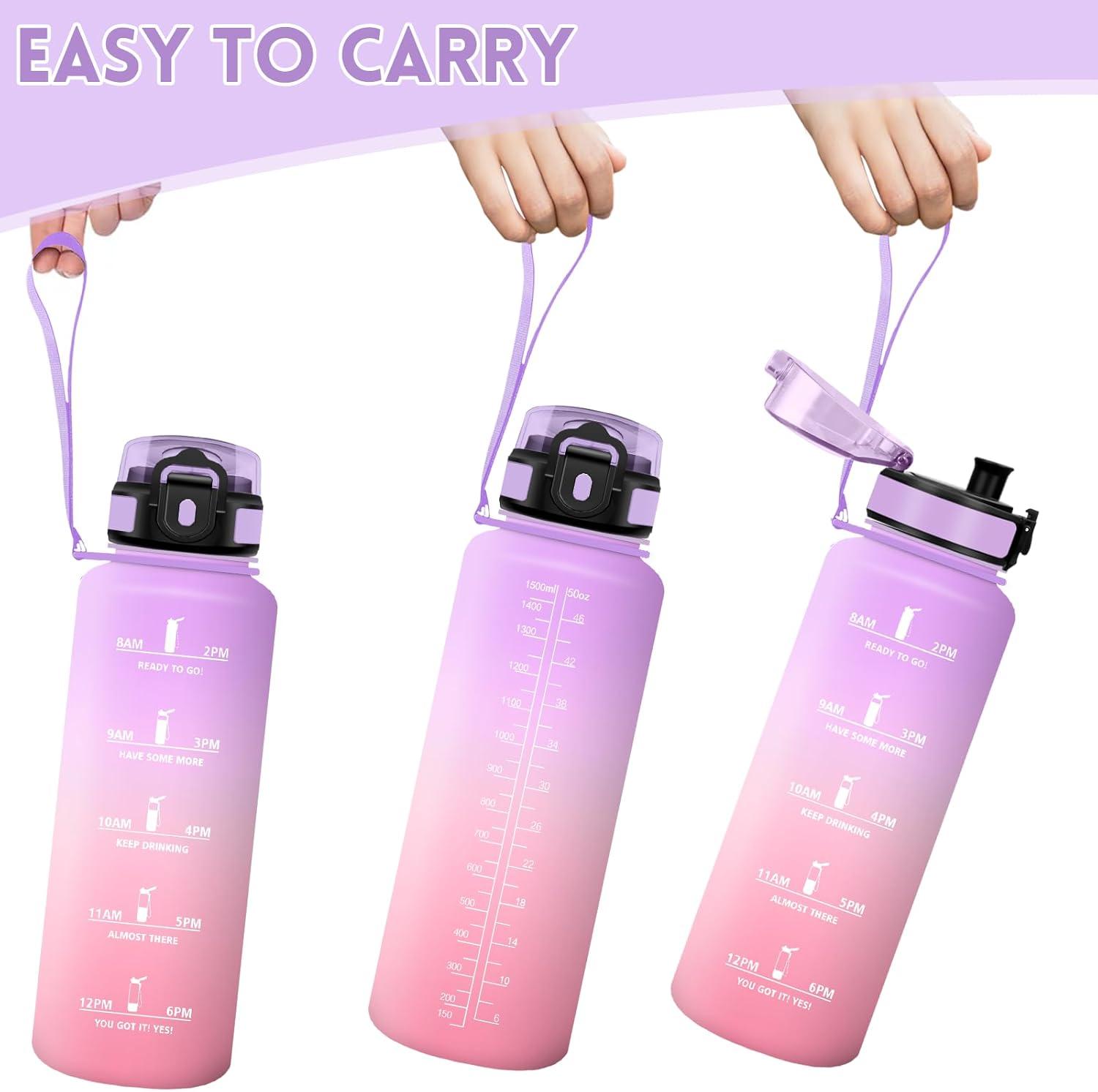 image:imageMotswedi Gourde Sport 1500ml Anti Fuite Gourde 15l Rutilisable Bouteille deau sans BPA Bouteille Reutilisable pour Adulte Randonne lcole Fitness Yoga Violet Clair ampamp Rose ClairViolet Clair Rose Clair