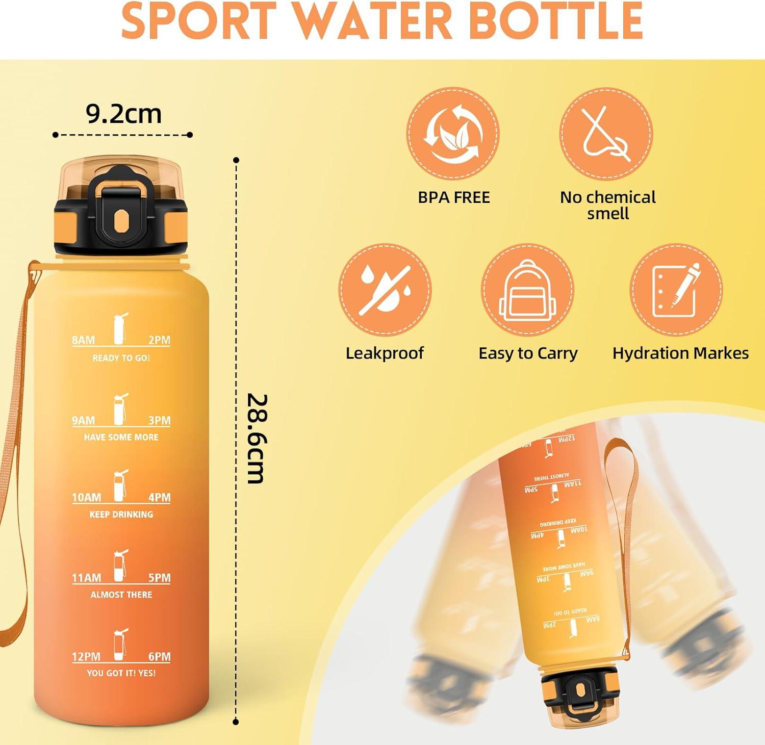 image:imageMotswedi Gourde Sport 1500ml Anti Fuite Gourde 15l Rutilisable Bouteille deau sans BPA Bouteille Reutilisable pour Adulte Randonne lcole Fitness Yoga Violet Clair ampamp Rose ClairJaune Orange