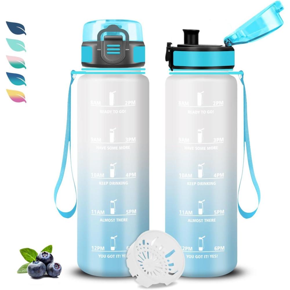 image:imageBouteille Gourde 1l Gourde Sport AntiFuite Facile  Nettoyer Water Bottle Motivation avec Slogan de Motivation Bouteille Gradue pour 1 Journee Water Bottle pour Running Voyage cole SportCiel de Givre
