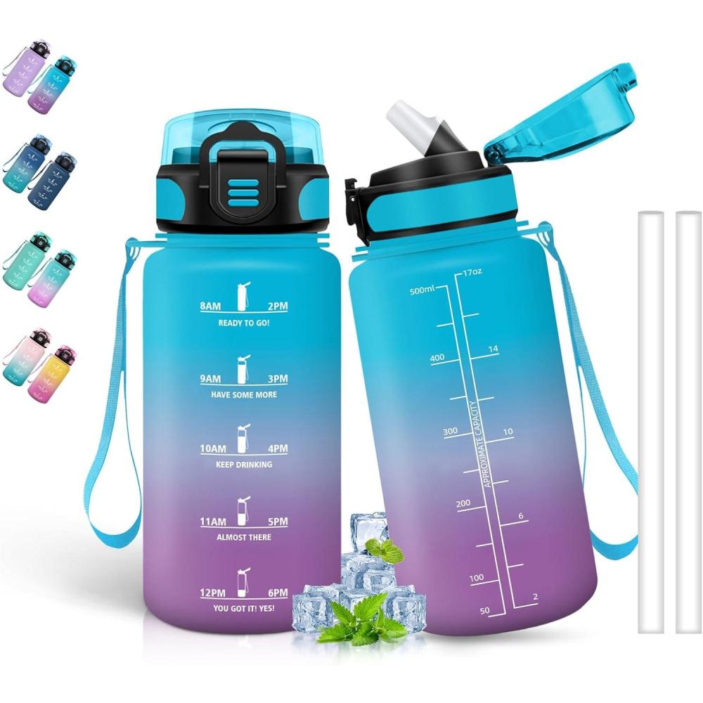 image:imageBouteille deau de 1 l avec paille et indicateur de temps antifuite pour la course le camping et la randonne bouteille de sportBleuviolet