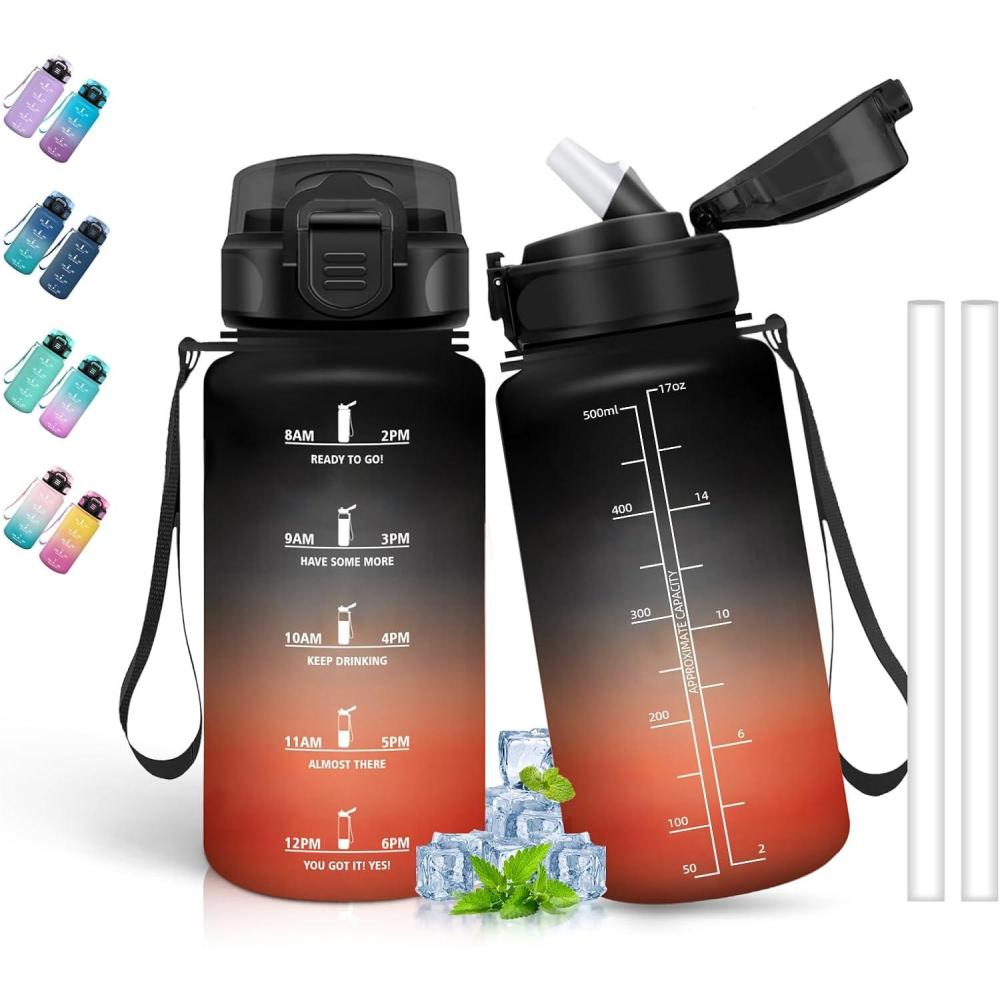 image:imageBouteille deau de 1 l avec paille et indicateur de temps antifuite pour la course le camping et la randonne bouteille de sportNoirrouge