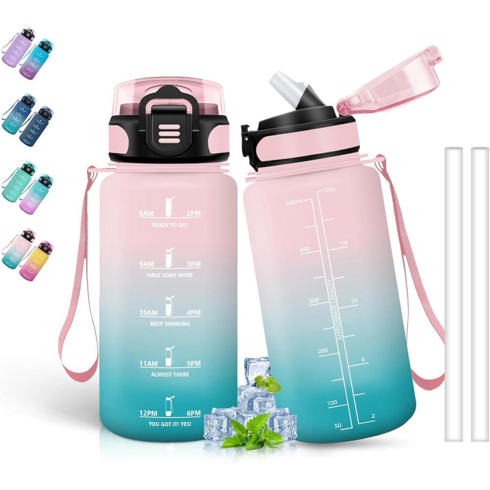 image:imageBouteille deau de 1 l avec paille et indicateur de temps antifuite pour la course le camping et la randonne bouteille de sportRosevert