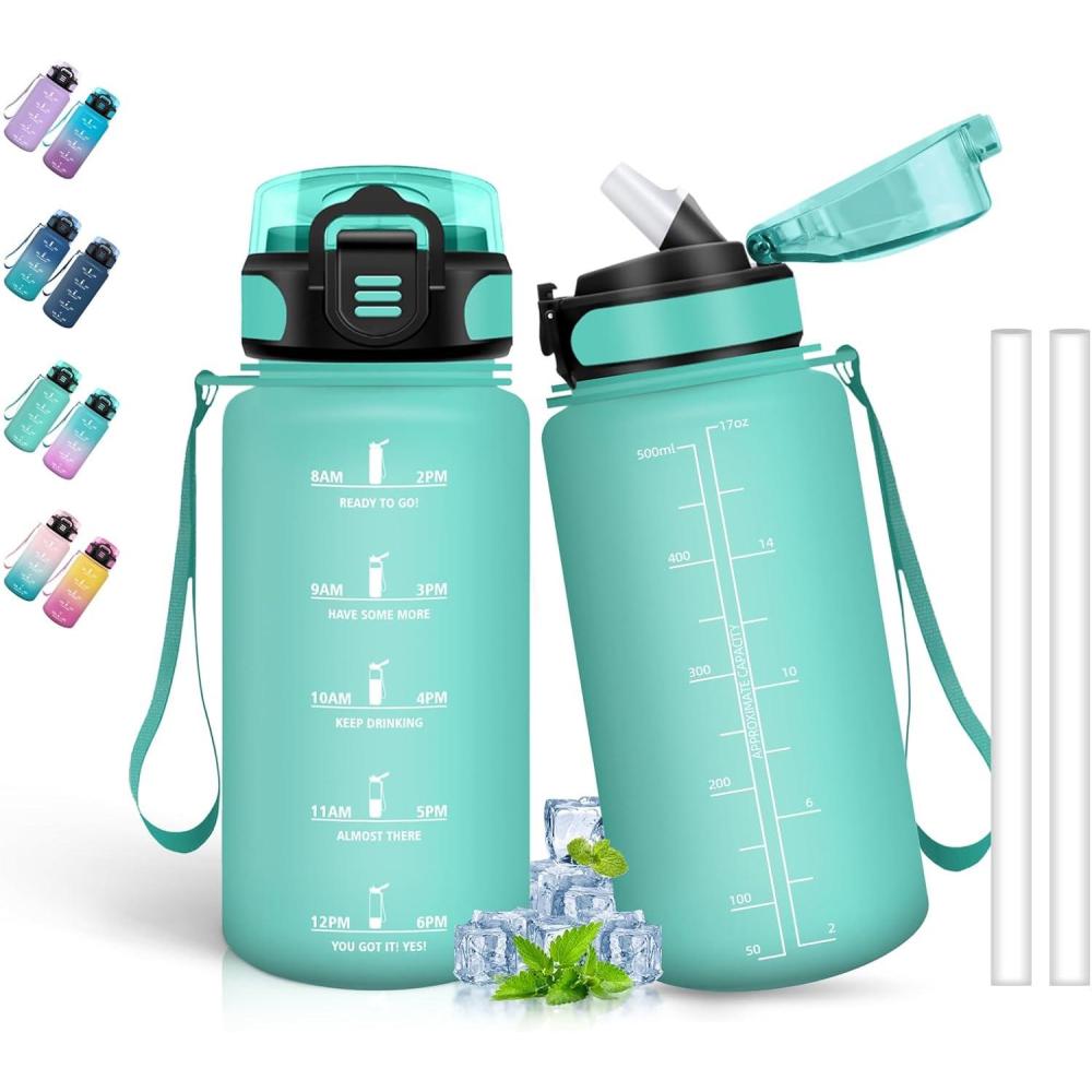 image:imageBouteille deau de 1 l avec paille et indicateur de temps antifuite pour la course le camping et la randonne bouteille de sportVert