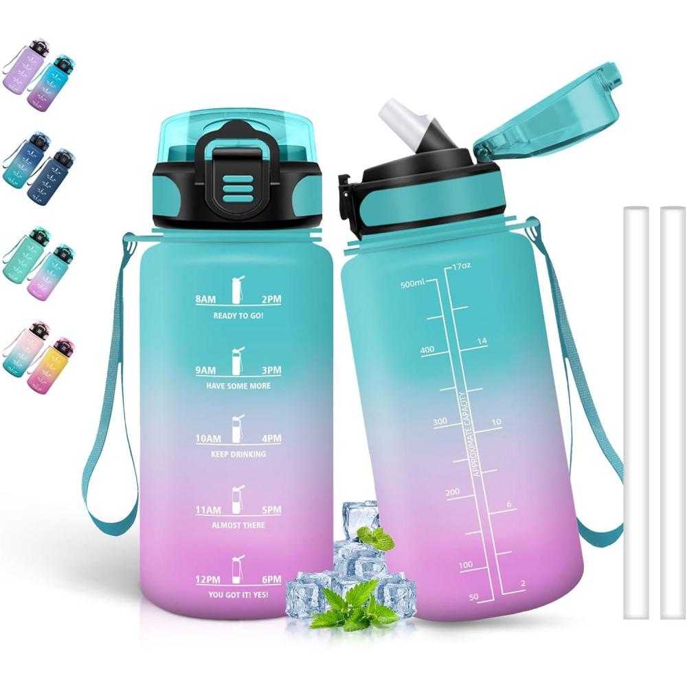image:imageBouteille deau de 1 l avec paille et indicateur de temps antifuite pour la course le camping et la randonne bouteille de sportVertrose