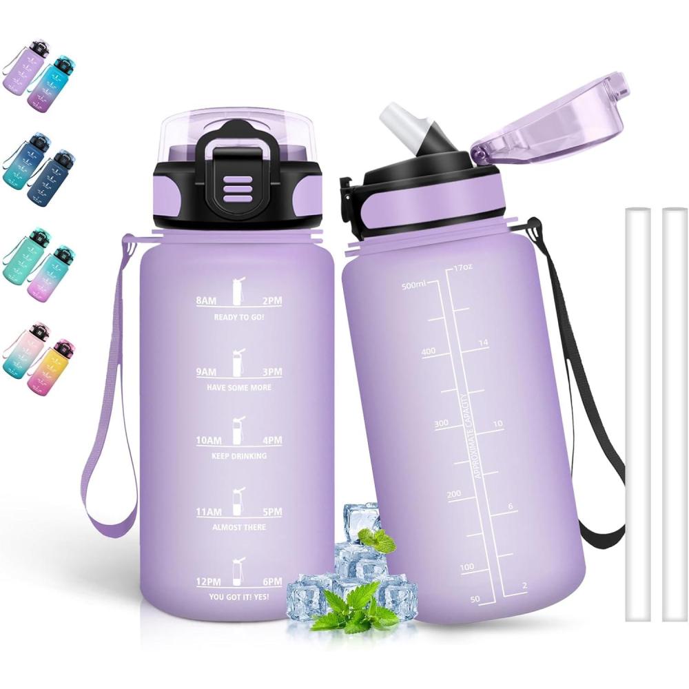 image:imageBouteille deau de 1 l avec paille et indicateur de temps antifuite pour la course le camping et la randonne bouteille de sportViolet