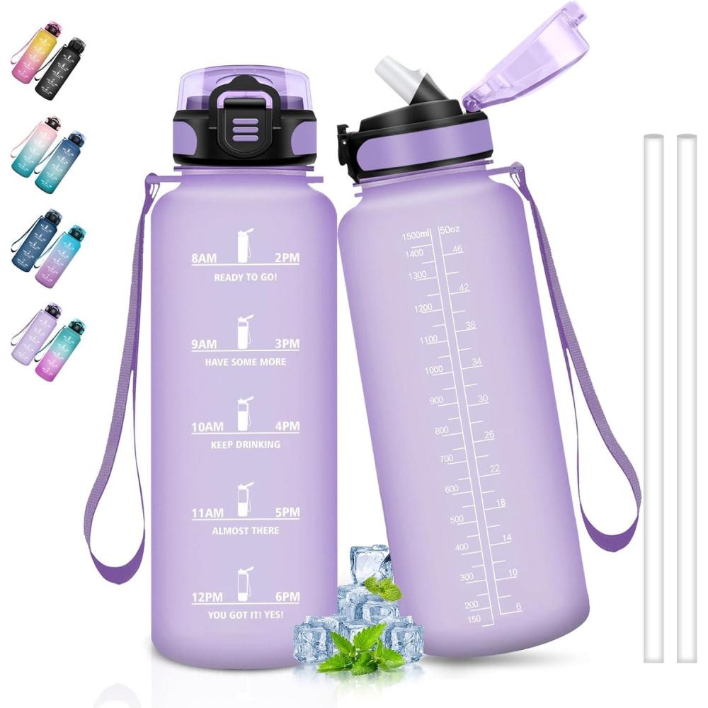 image:imageBouteille deau de 1 l avec paille et indicateur de temps antifuite pour la course le camping et la randonne bouteille de sportVioletsh