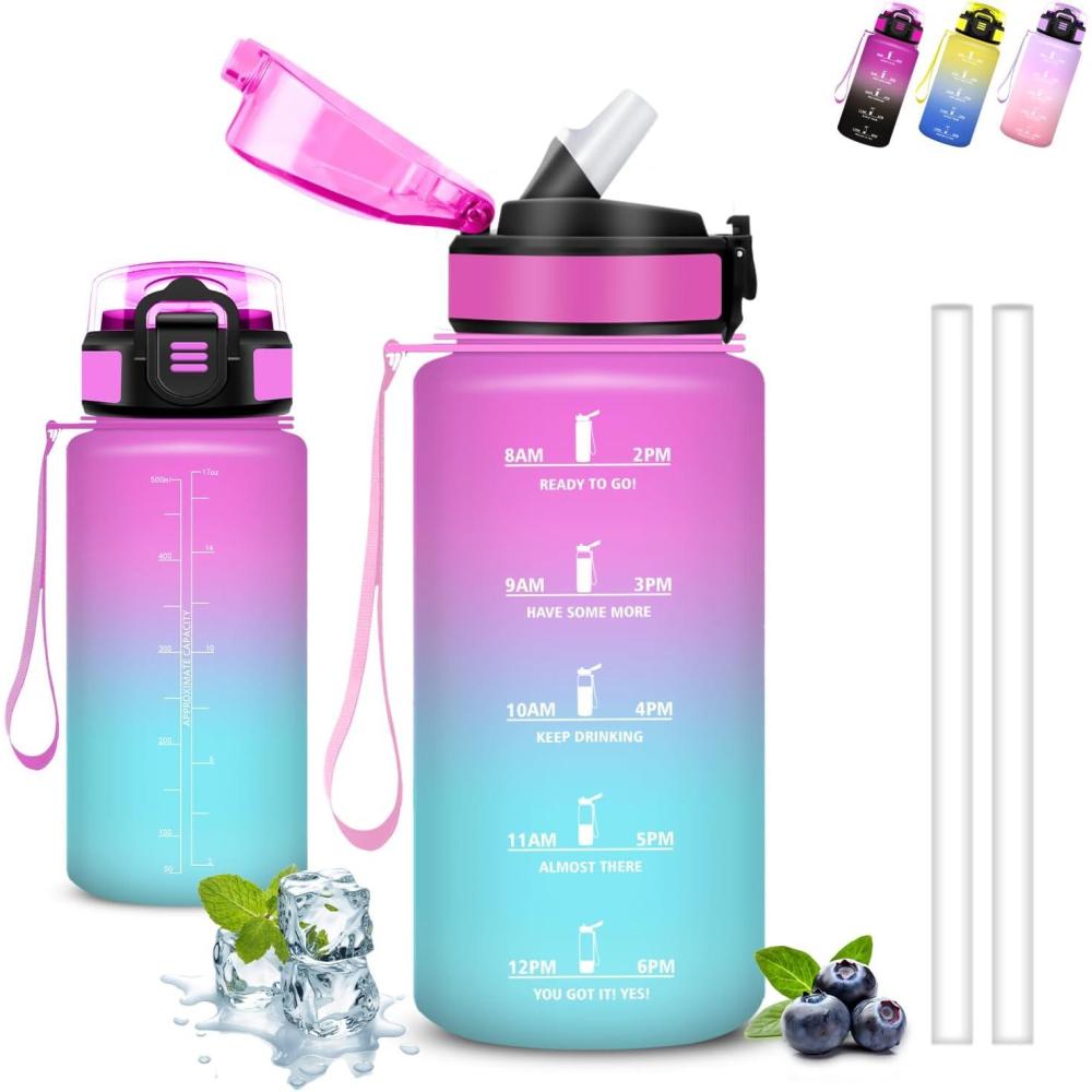 image:imageGrsta Gourde 15l Gourde Sport Anti Fuite Bouteille Gradue pour 1 Journee Facile Nettoyer Bouteille Motivation avec Marqueur de Temps pour Aptitude Randonne Camping Voyage YogaRougevert