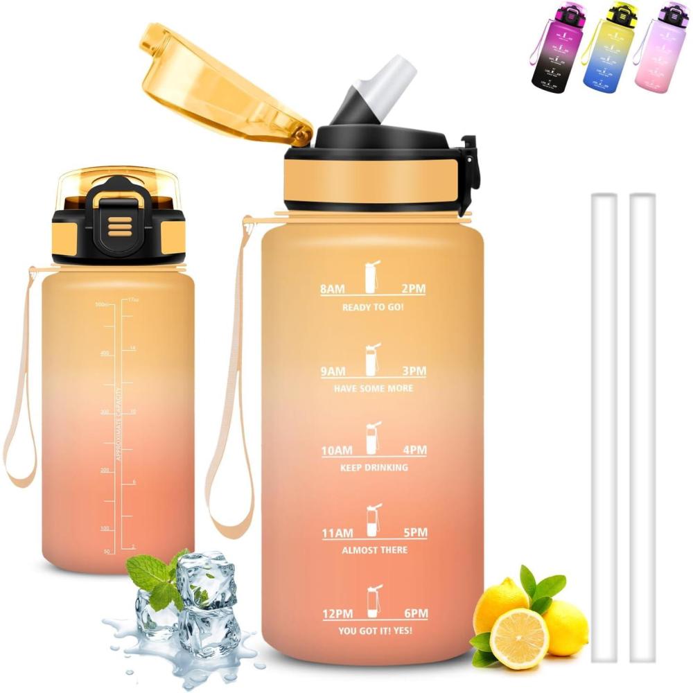 image:imageGrsta Gourde 15l Gourde Sport Anti Fuite Bouteille Gradue pour 1 Journee Facile  Nettoyer Bouteille Motivation avec Marqueur de Temps pour Aptitude Randonne Camping Voyage YogaJauneorange