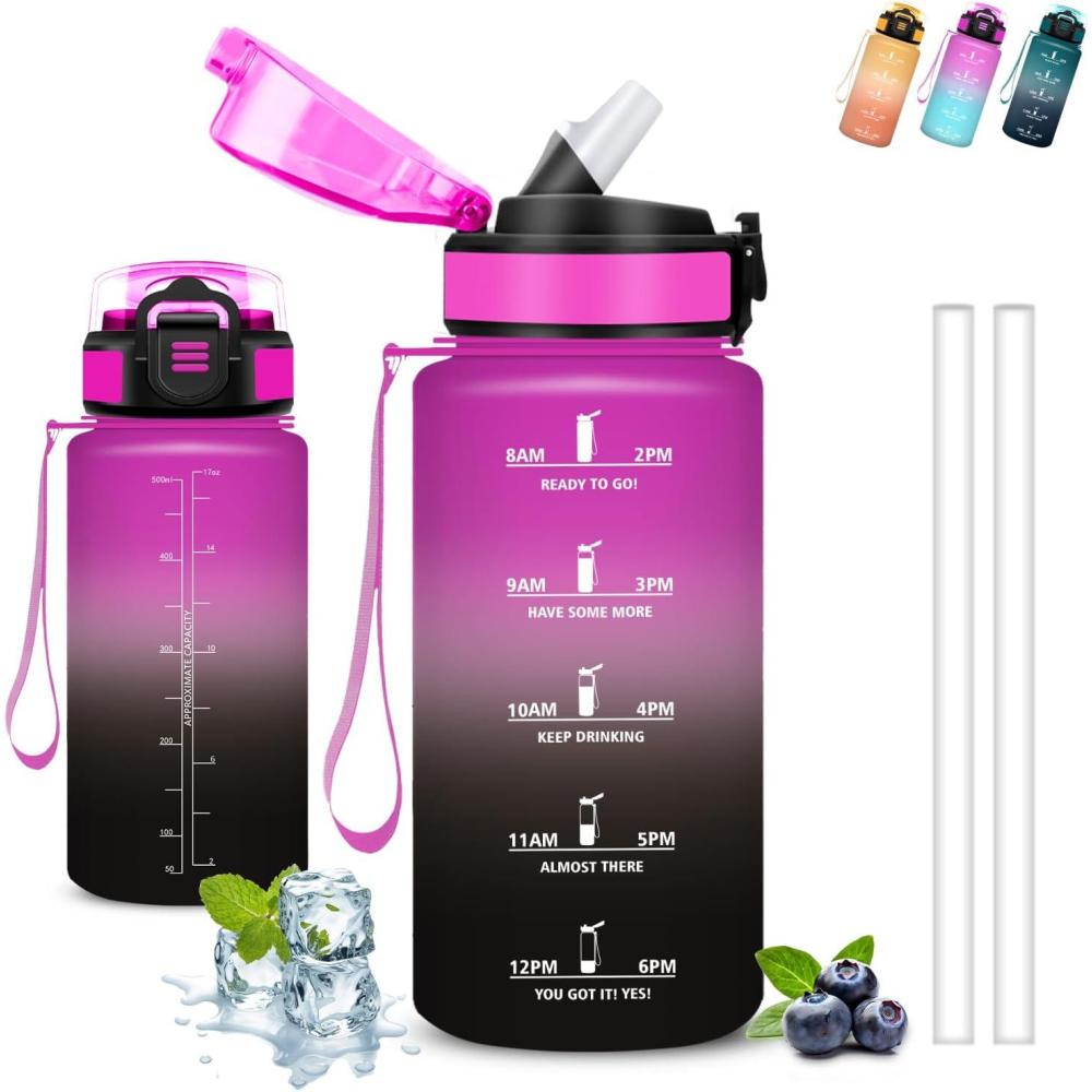 image:imageGrsta Gourde 15l Gourde Sport Anti Fuite Bouteille Gradue pour 1 Journee Facile Nettoyer Bouteille Motivation avec Marqueur de Temps pour Aptitude Randonne Camping Voyage YogaVioletnoir