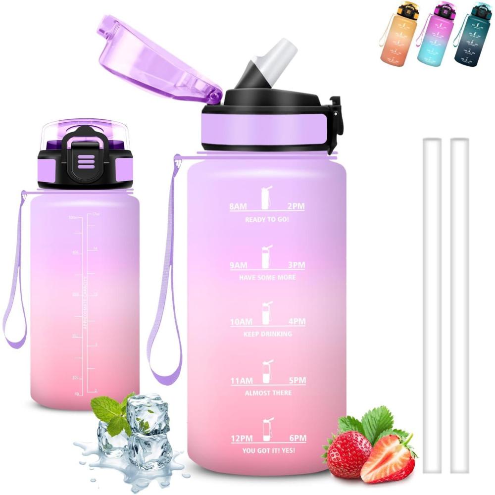 image:imageGrsta Gourde 15l Gourde Sport Anti Fuite Bouteille Gradue pour 1 Journee Facile Nettoyer Bouteille Motivation avec Marqueur de Temps pour Aptitude Randonne Camping Voyage YogaVioletrose