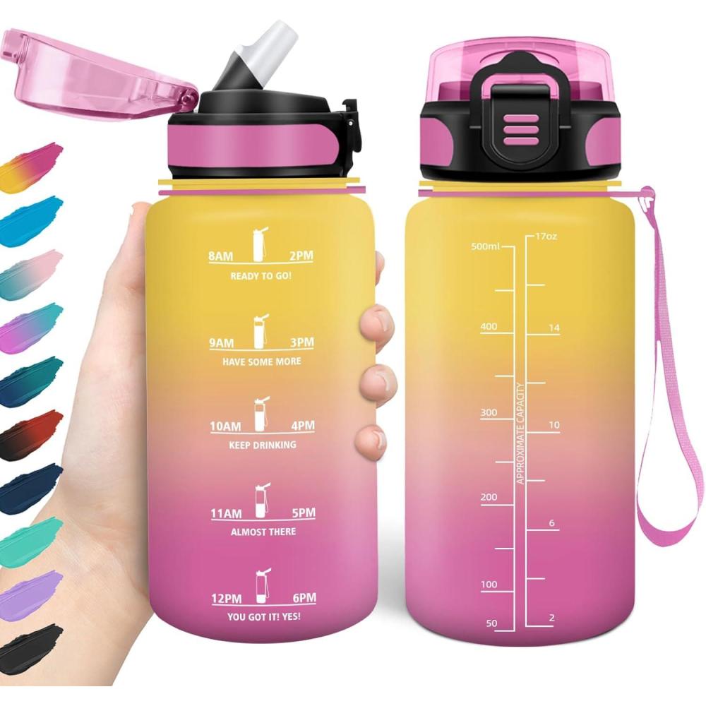 image:imageHoneyHolly Gourde 15L Bouteille Gourde Sport avec Paille Gourde Motivation avec Marqueur de Temps Bouteille deau tanche Bouteille deau pour Randonne Camping Fitness CyclismeJaunerose