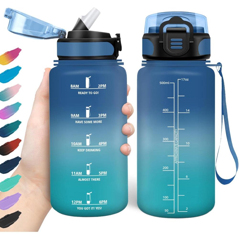 image:imageHoneyHolly Gourde 15L Bouteille Gourde Sport avec Paille Gourde Motivation avec Marqueur de Temps Bouteille deau tanche Bouteille deau pour Randonne Camping Fitness CyclismeBleuvert