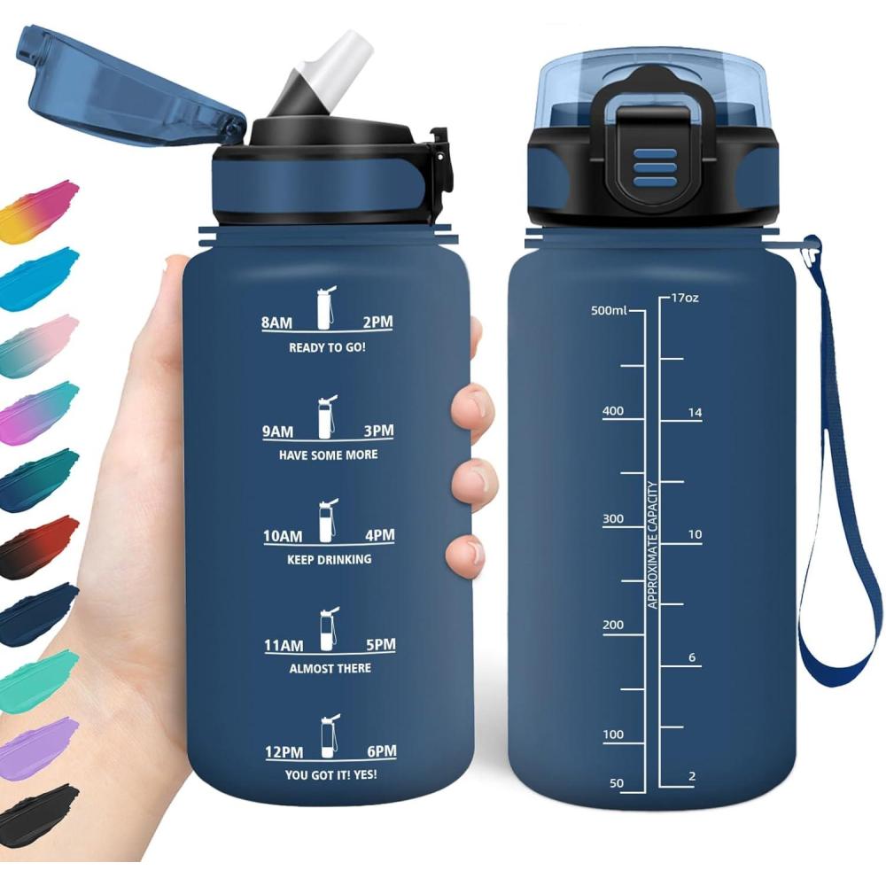 image:imageHoneyHolly Gourde 15L Bouteille Gourde Sport avec Paille Gourde Motivation avec Marqueur de Temps Bouteille deau tanche Bouteille deau pour Randonne Camping Fitness CyclismeBleu Marine