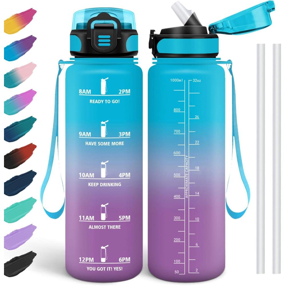 image:imageHoneyHolly Gourde 15L Bouteille Gourde Sport avec Paille Gourde Motivation avec Marqueur de Temps Bouteille deau tanche Bouteille deau pour Randonne Camping Fitness CyclismeBleuviolet1l