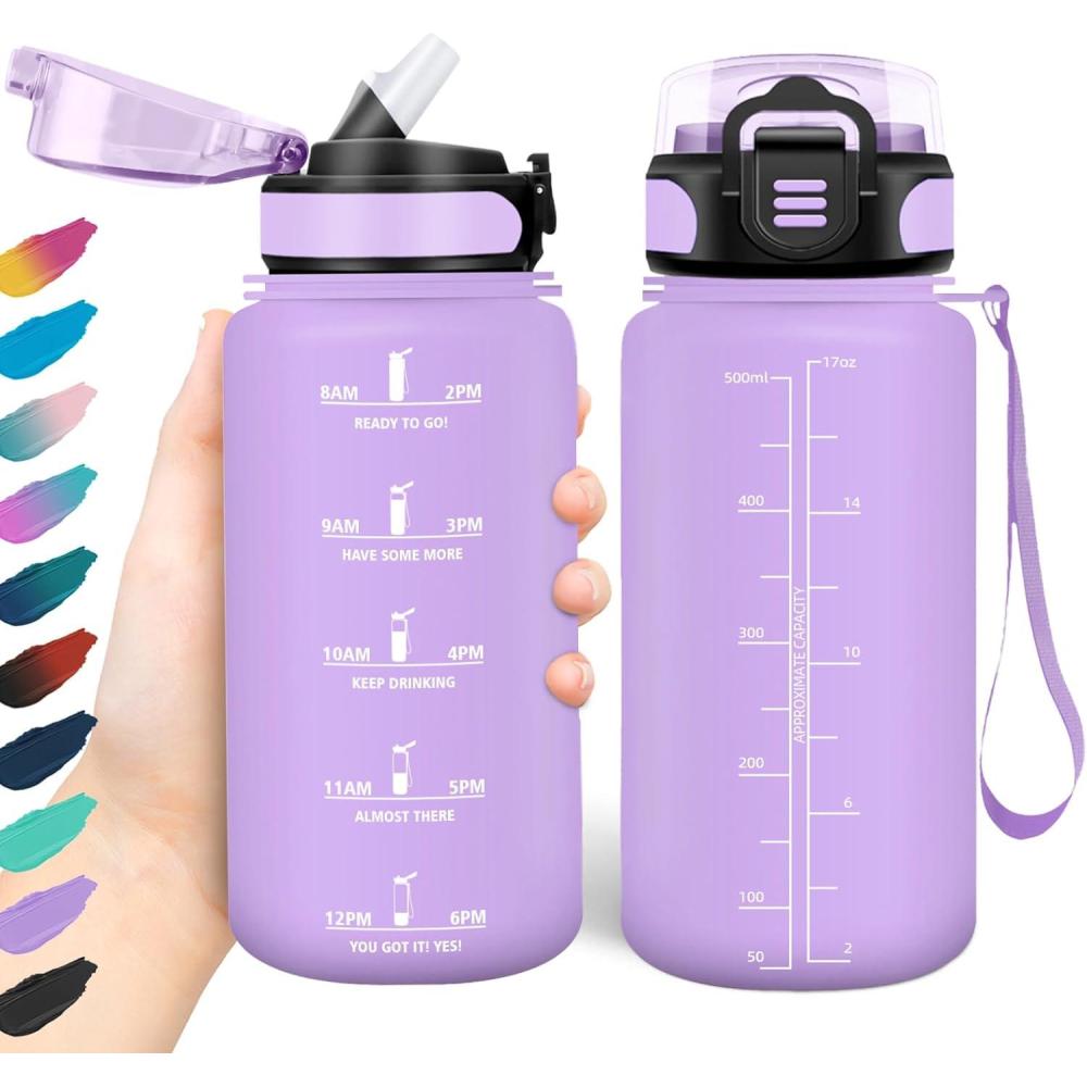 image:imageHoneyHolly Gourde 15L Bouteille Gourde Sport avec Paille Gourde Motivation avec Marqueur de Temps Bouteille deau tanche Bouteille deau pour Randonne Camping Fitness CyclismeViolet Clair