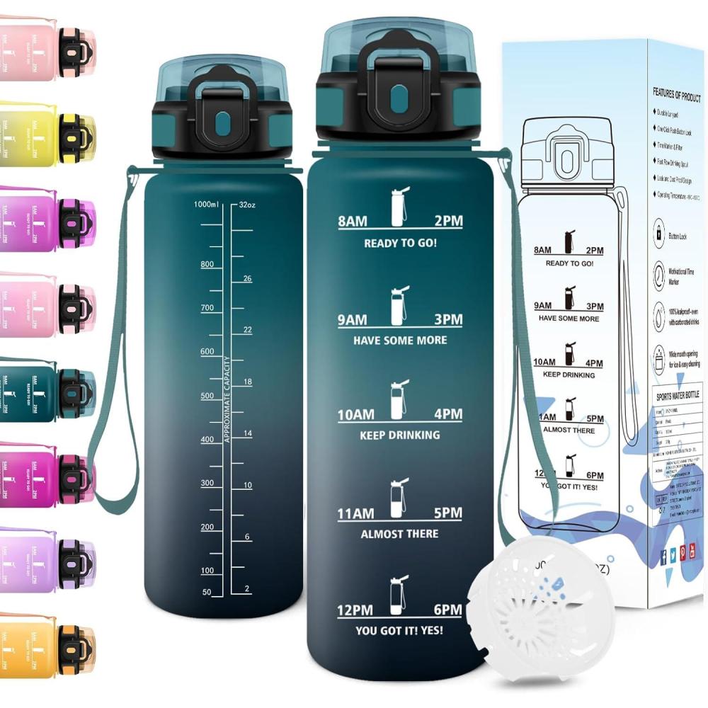 image:imageMotswedi Gourde Sport 1500ml Anti Fuite Gourde 15l Rutilisable Bouteille deau sans BPA Bouteille Reutilisable pour Adulte Randonne lcole Fitness Yoga Violet Clair ampamp Rose ClairVert Fonc Gris