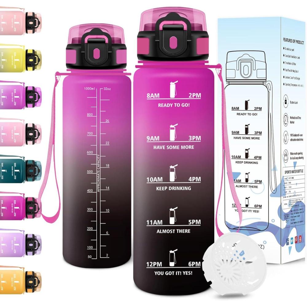 image:imageMotswedi Gourde Sport 1500ml Anti Fuite Gourde 15l Rutilisable Bouteille deau sans BPA Bouteille Reutilisable pour Adulte Randonne lcole Fitness Yoga Violet Clair ampamp Rose ClairViolet Rouge Noir