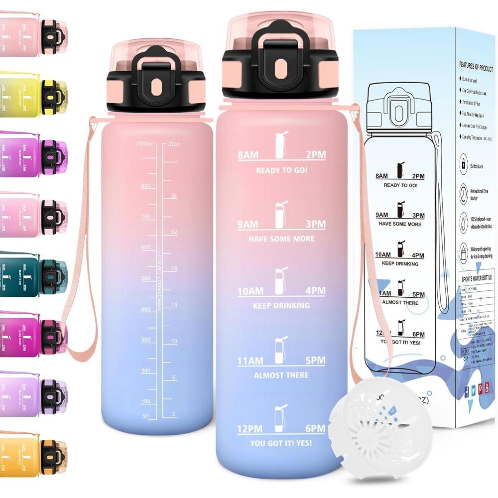 image:imageMotswedi Gourde Sport 1500ml Anti Fuite Gourde 15l Rutilisable Bouteille deau sans BPA Bouteille Reutilisable pour Adulte Randonne lcole Fitness Yoga Violet Clair ampamp Rose ClairRose Bleu Ciel