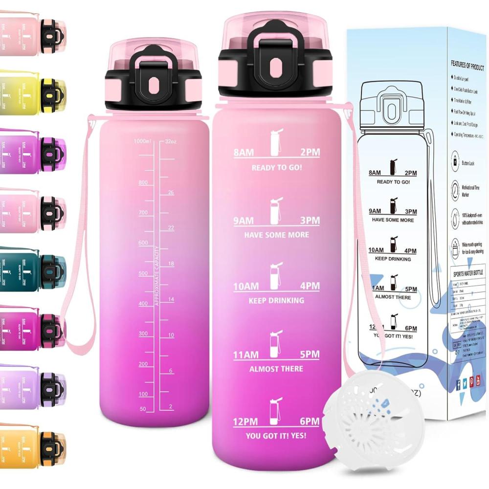 image:imageMotswedi Gourde Sport 1500ml Anti Fuite Gourde 15l Rutilisable Bouteille deau sans BPA Bouteille Reutilisable pour Adulte Randonne lcole Fitness Yoga Violet Clair ampamp Rose ClairRose Clair Rose Rouge