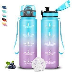 Bouteille, Gourde 1l, Gourde Sport Anti-Fuite, Facile à Nettoyer, Water Bottle Motivation, avec Slogan de Motivation, Bouteille Graduée pour 1 Journee, Water Bottle pour Running, Voyage, École, Sport(Bleu-violet)