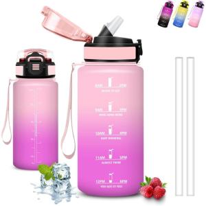 Grsta Gourde- 1,5l- Gourde Sport, Anti Fuite, Bouteille Graduée pour 1 Journee, Facile à Nettoyer, Bouteille Motivation, avec Marqueur de Temps, pour Aptitude, Randonnée, Camping, Voyage, Yoga(Rose-rose-rouge)