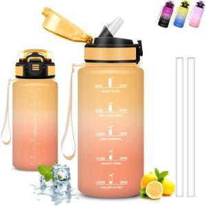 Grsta Gourde- 1,5l- Gourde Sport, Anti Fuite, Bouteille Graduée pour 1 Journee, Facile à Nettoyer, Bouteille Motivation, avec Marqueur de Temps, pour Aptitude, Randonnée, Camping, Voyage, Yoga(Jaune-orange)