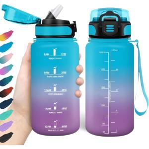 HoneyHolly Gourde, 1.5L Bouteille, Gourde Sport avec Paille, Gourde Motivation avec Marqueur de Temps, Bouteille d&rsquo;eau, Étanche, Bouteille d&rsquo;eau pour Randonnée, Camping, Fitness, Cyclisme(Bleu-violet)