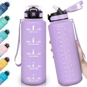 HoneyHolly Gourde, 1.5L Bouteille, Gourde Sport avec Paille, Gourde Motivation avec Marqueur de Temps, Bouteille d&rsquo;eau, Étanche, Bouteille d&rsquo;eau pour Randonnée, Camping, Fitness, Cyclisme(Violet & Clair-1 5 L)