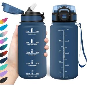 HoneyHolly Gourde, 1.5L Bouteille, Gourde Sport avec Paille, Gourde Motivation avec Marqueur de Temps, Bouteille d&rsquo;eau, Étanche, Bouteille d&rsquo;eau pour Randonnée, Camping, Fitness, Cyclisme(Bleu Marine)