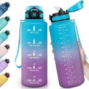 HoneyHolly Gourde, 1.5L Bouteille, Gourde Sport avec Paille, Gourde Motivation avec Marqueur de Temps, Bouteille d&rsquo;eau, Étanche, Bouteille d&rsquo;eau pour Randonnée, Camping, Fitness, Cyclisme(Bleu & Violet-1 5 L)