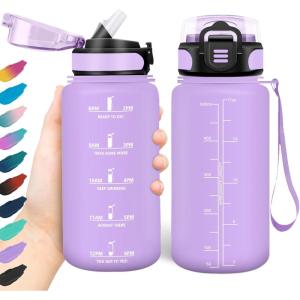 HoneyHolly Gourde, 1.5L Bouteille, Gourde Sport avec Paille, Gourde Motivation avec Marqueur de Temps, Bouteille d&rsquo;eau, Étanche, Bouteille d&rsquo;eau pour Randonnée, Camping, Fitness, Cyclisme(Violet Clair)