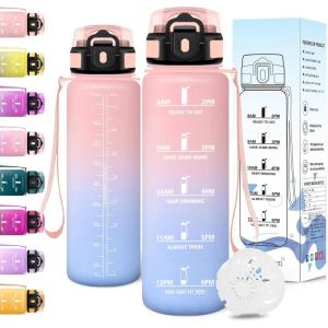 Motswedi Gourde Sport, 1500ml Anti Fuite, Gourde 1,5l, Réutilisable, Bouteille d&rsquo;eau, sans BPA, Bouteille Reutilisable, pour Adulte, Randonnée, l&rsquo;école, Fitness, Yoga, Violet Clair & Rose Clair(Rose & Bleu Ciel)