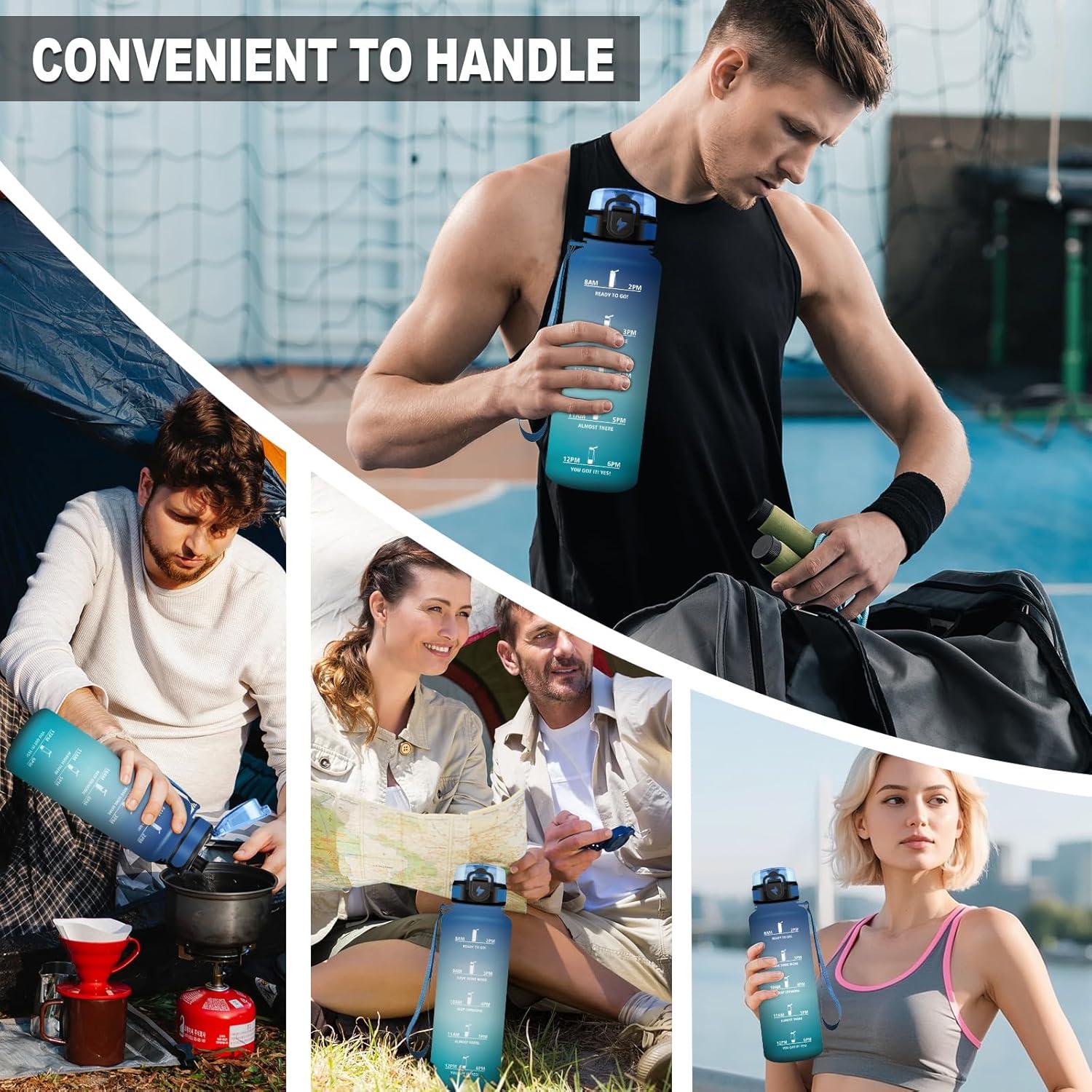 image:imageBouteille deau Sport 1L Bouteille deau Motivation Marqueur de Temps Gourde avec Filtre Facile Nettoyer tanche et Rutilisable Gourde pour Randonne Cyclisme Bureau Extrieur Yoga50oz1500ml Noir Rouge