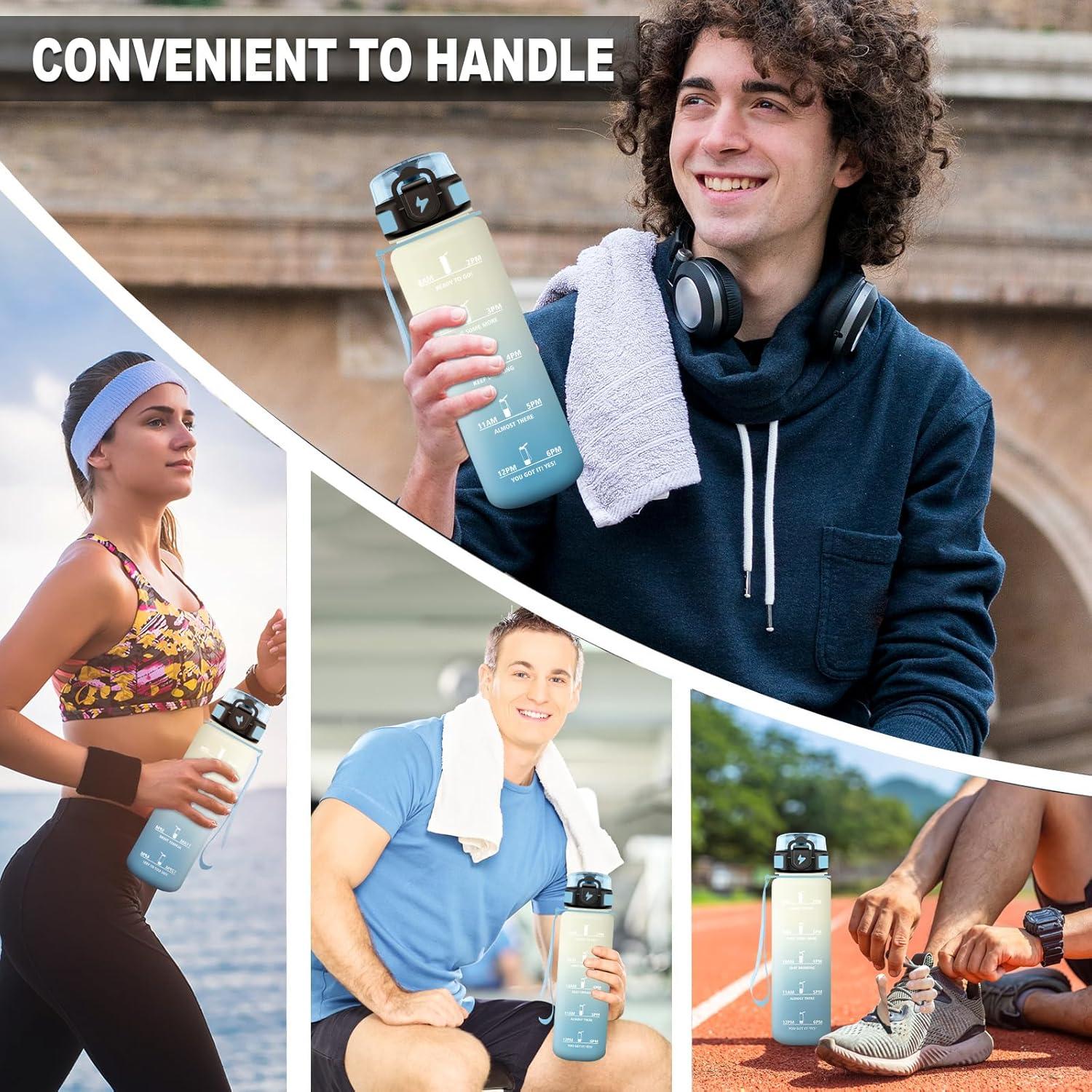 image:imageBouteille deau Sport 1L Bouteille deau Motivation Marqueur de Temps Gourde avec Filtre Facile Nettoyer tanche et Rutilisable Gourde pour Randonne Cyclisme Bureau Extrieur Yoga32oz1000ml Noir Rouge
