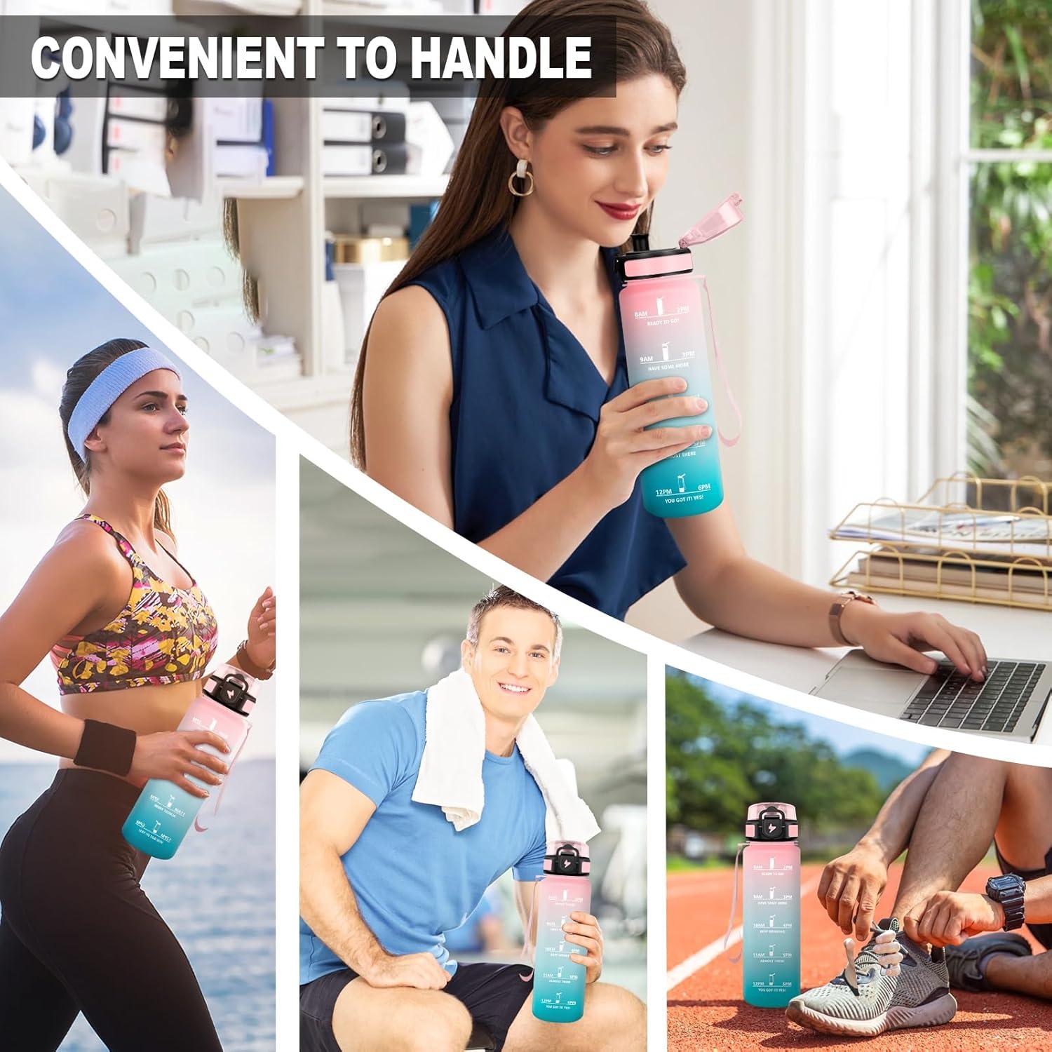 image:imageBouteille deau Sport 1L Bouteille deau Motivation Marqueur de Temps Gourde avec Filtre Facile Nettoyer tanche et Rutilisable Gourde pour Randonne Cyclisme Bureau Extrieur Yoga32oz1000ml Bleu Lilas