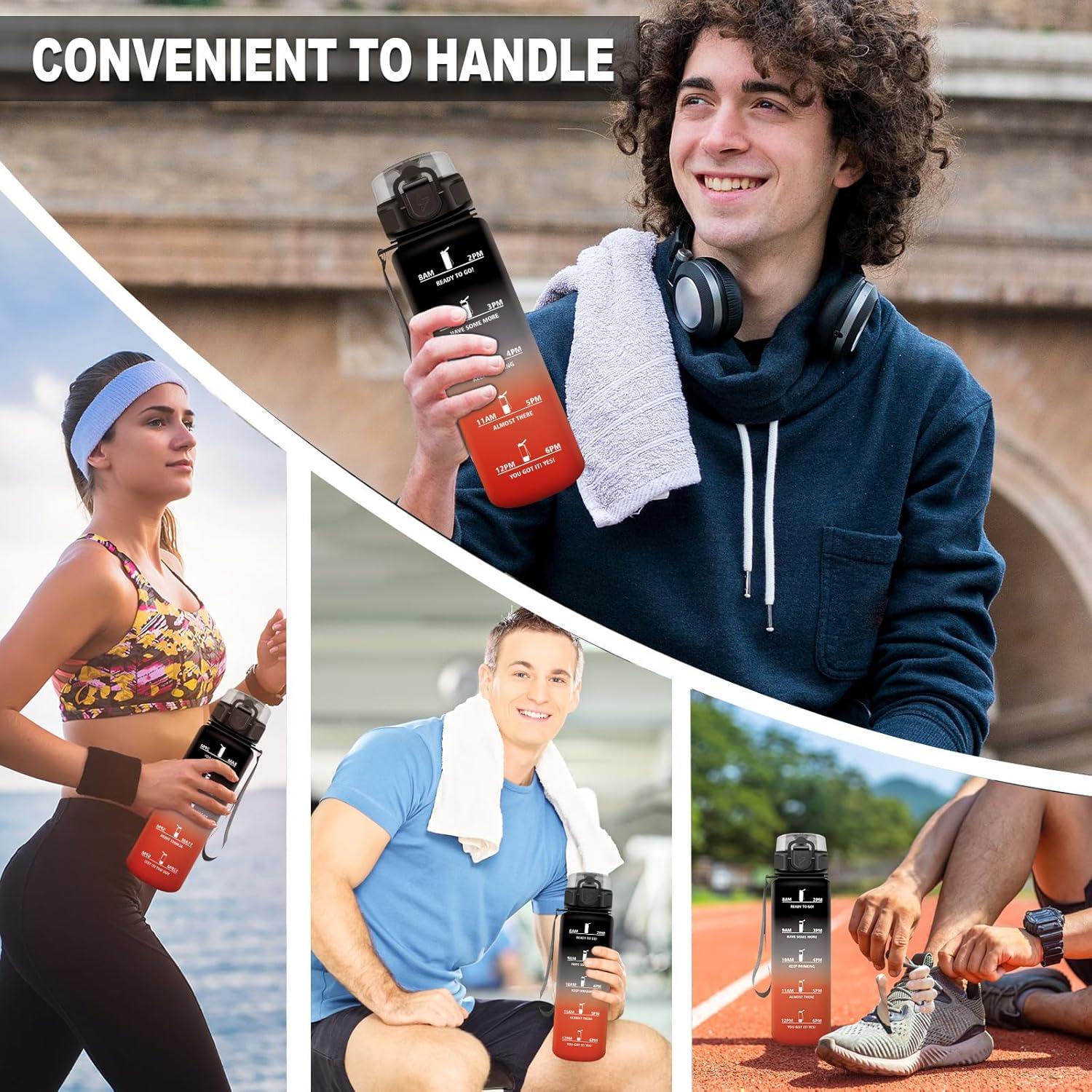 image:imageBouteille deau Sport 1L Bouteille deau Motivation Marqueur de Temps Gourde avec Filtre Facile Nettoyer tanche et Rutilisable Gourde pour Randonne Cyclisme Bureau Extrieur Yoga32oz1000ml Crme Bleu Clair