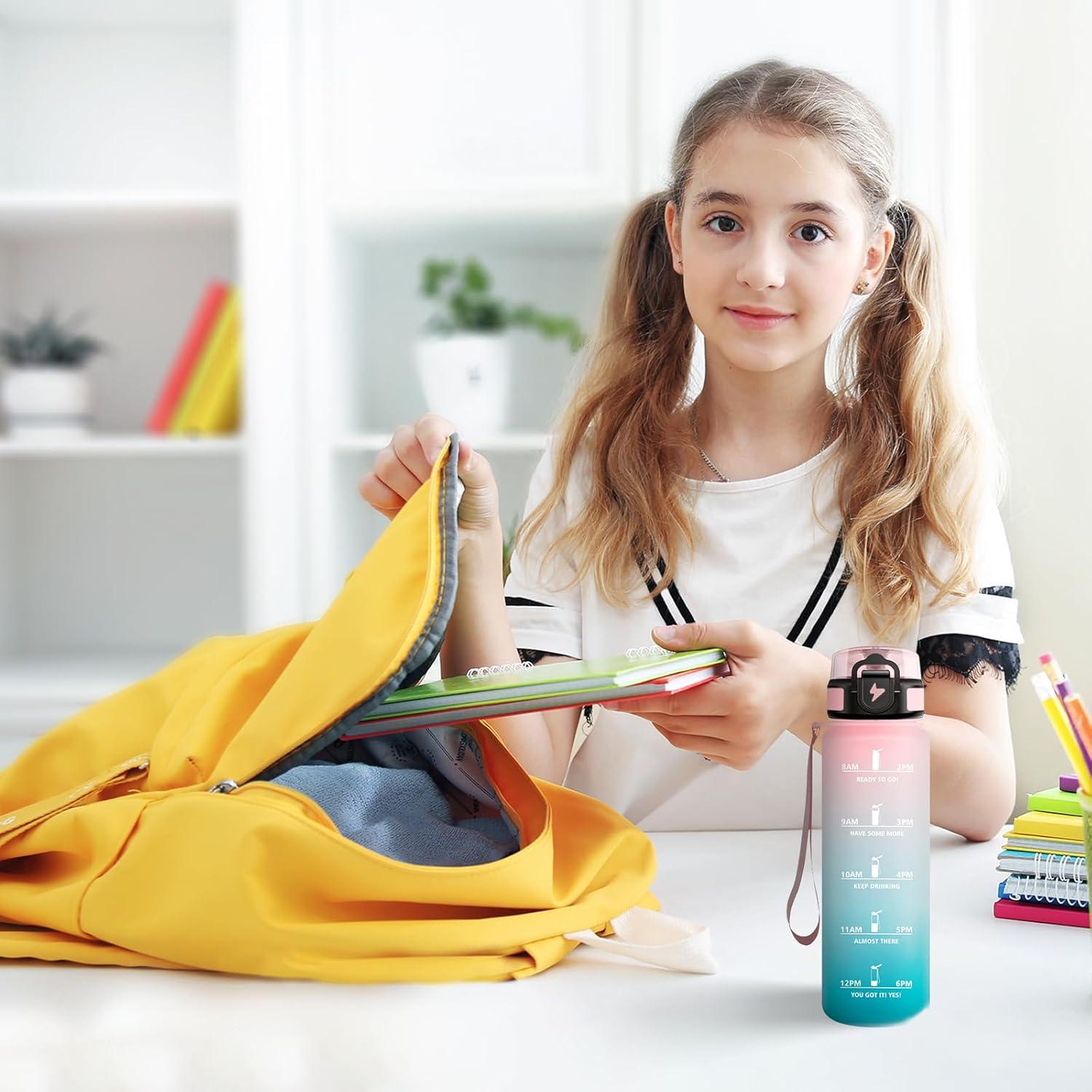 image:imageBouteille deau Sport 1L Bouteille deau Motivation Marqueur de Temps Gourde avec Filtre Facile Nettoyer tanche et Rutilisable Gourde pour Randonne Cyclisme Bureau Extrieur Yoga17oz500ml Bleu Lilas
