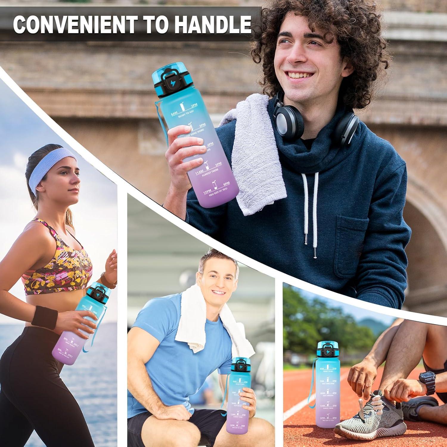image:imageBouteille deau Sport 1L Bouteille deau Motivation Marqueur de Temps Gourde avec Filtre Facile Nettoyer tanche et Rutilisable Gourde pour Randonne Cyclisme Bureau Extrieur Yoga32oz1000ml Jaune Rose