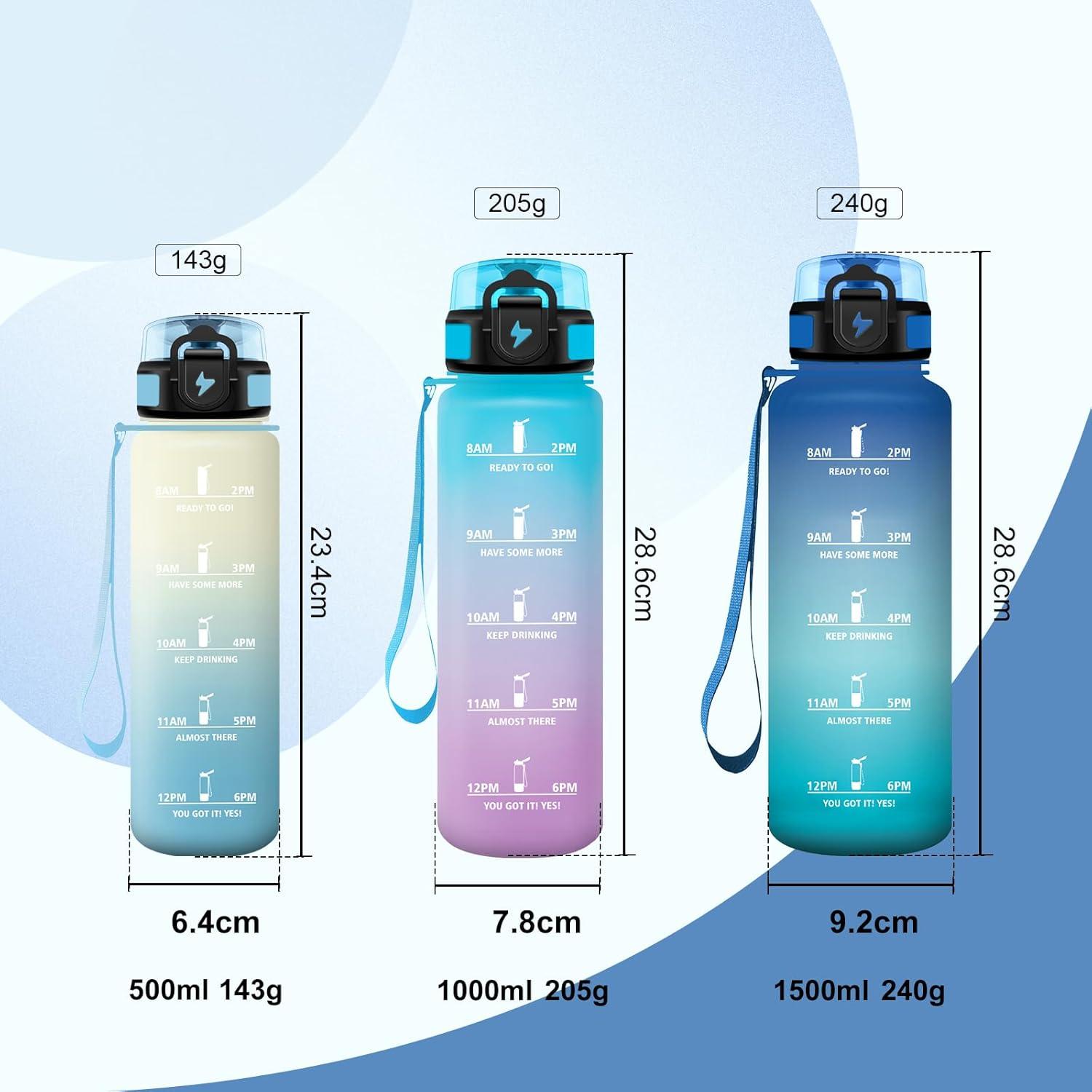 image:imageBouteille deau Sport 1L Bouteille deau Motivation Marqueur de Temps Gourde avec Filtre Facile Nettoyer tanche et Rutilisable Gourde pour Randonne Cyclisme Bureau Extrieur Yoga50oz1500ml Noir Rouge