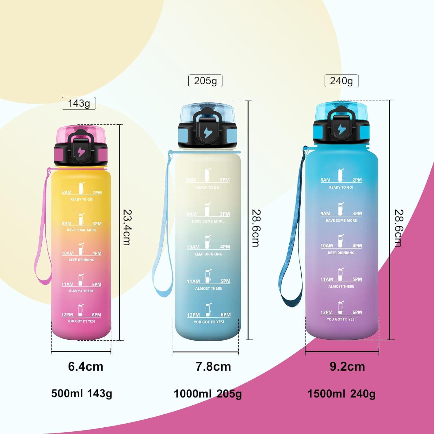 image:imageBouteille deau Sport 1L Bouteille deau Motivation Marqueur de Temps Gourde avec Filtre Facile Nettoyer tanche et Rutilisable Gourde pour Randonne Cyclisme Bureau Extrieur Yoga17oz500ml Bleu Vert