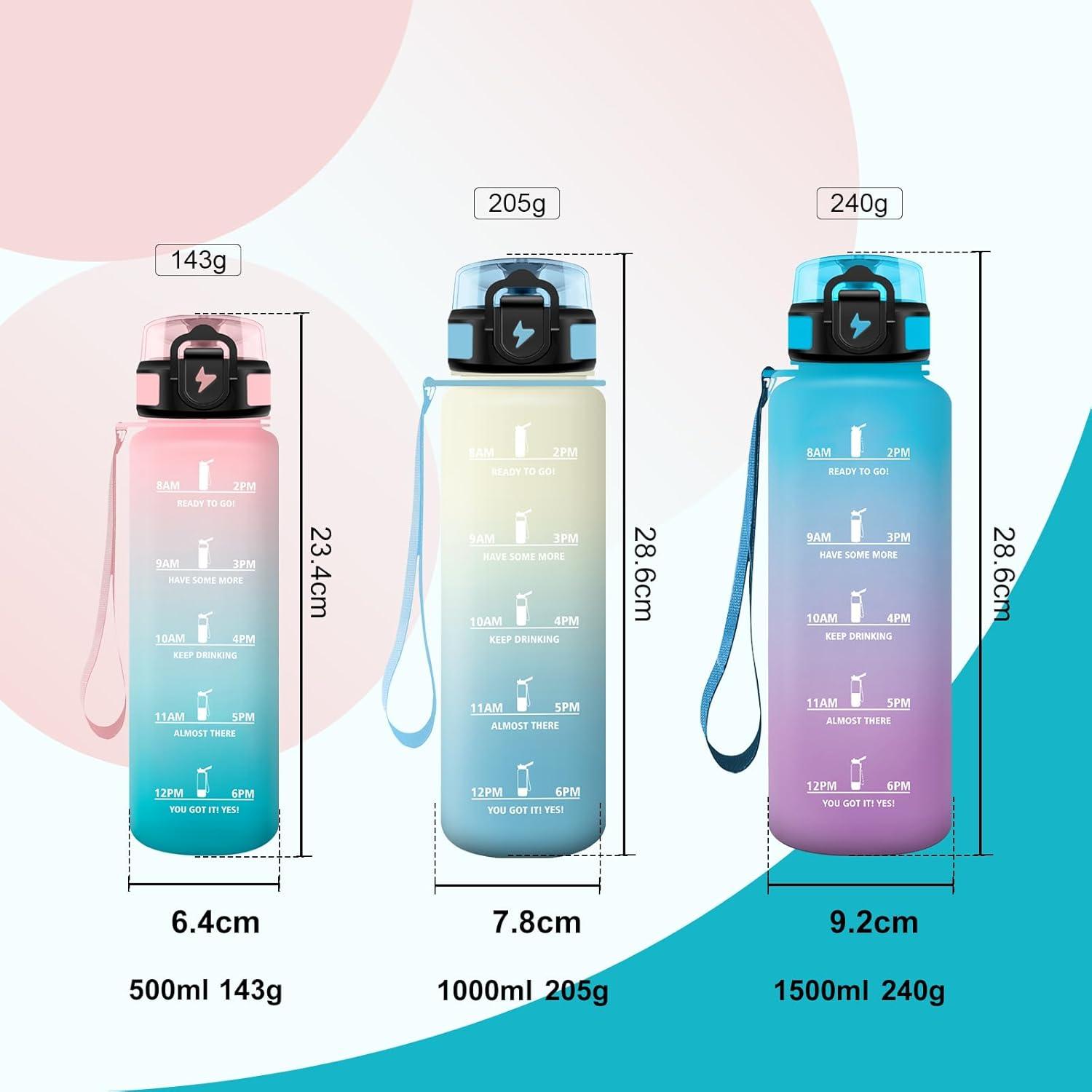 image:imageBouteille deau Sport 1L Bouteille deau Motivation Marqueur de Temps Gourde avec Filtre Facile Nettoyer tanche et Rutilisable Gourde pour Randonne Cyclisme Bureau Extrieur Yoga17oz500ml Bleu Lilas