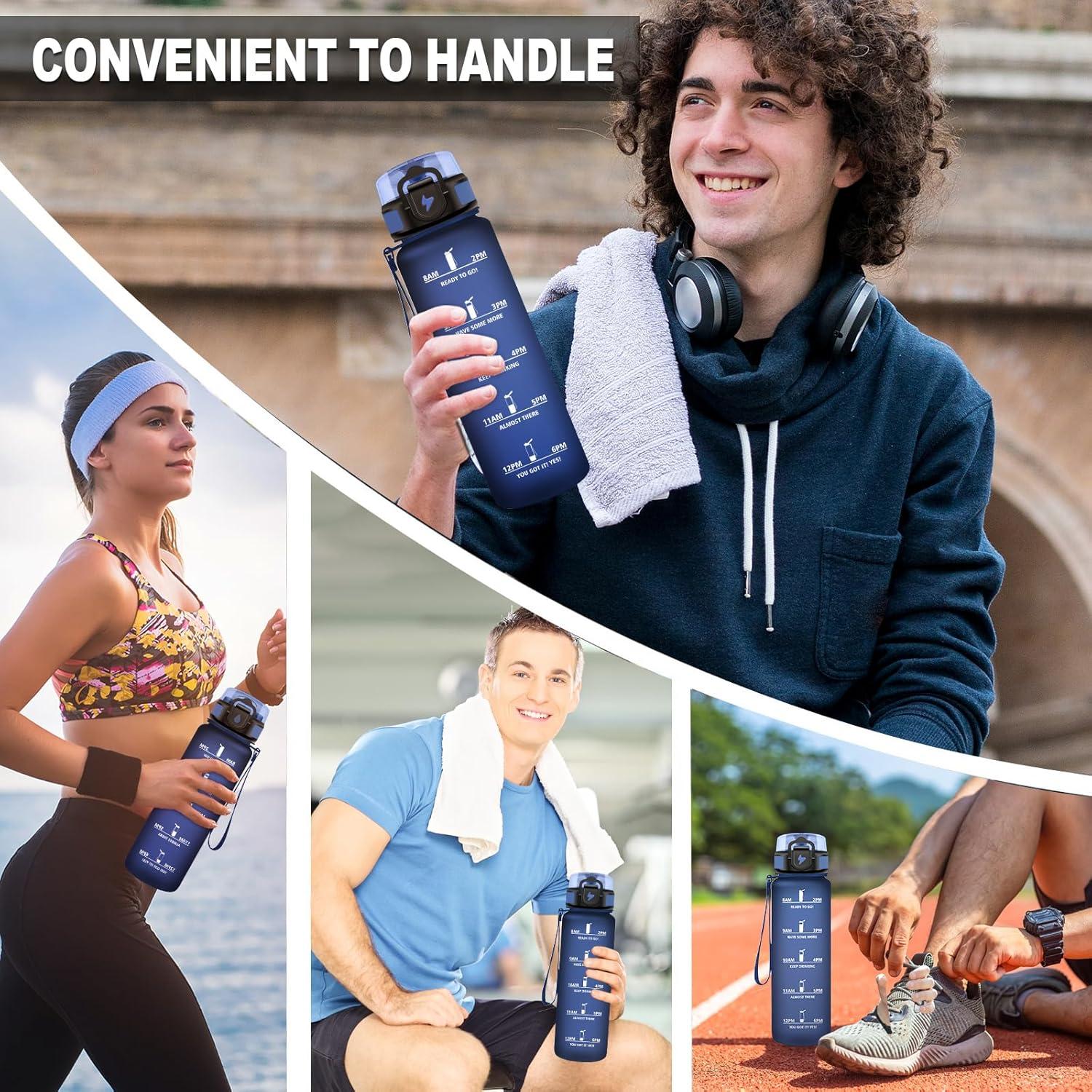 image:imageBouteille deau Sport 1L Bouteille deau Motivation Marqueur de Temps Gourde avec Filtre Facile Nettoyer tanche et Rutilisable Gourde pour Randonne Cyclisme Bureau Extrieur Yoga32oz1000ml Mat Bleuvert