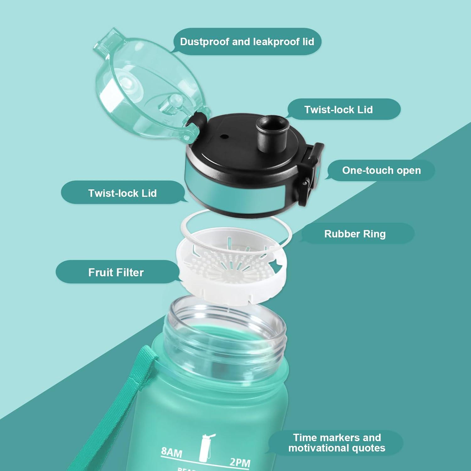 image:imageBouteille deau Sport 1L Bouteille deau Motivation Marqueur de Temps Gourde avec Filtre Facile Nettoyer tanche et Rutilisable Gourde pour Randonne Cyclisme Bureau Extrieur Yoga32oz1000ml Mat Marine Bleu
