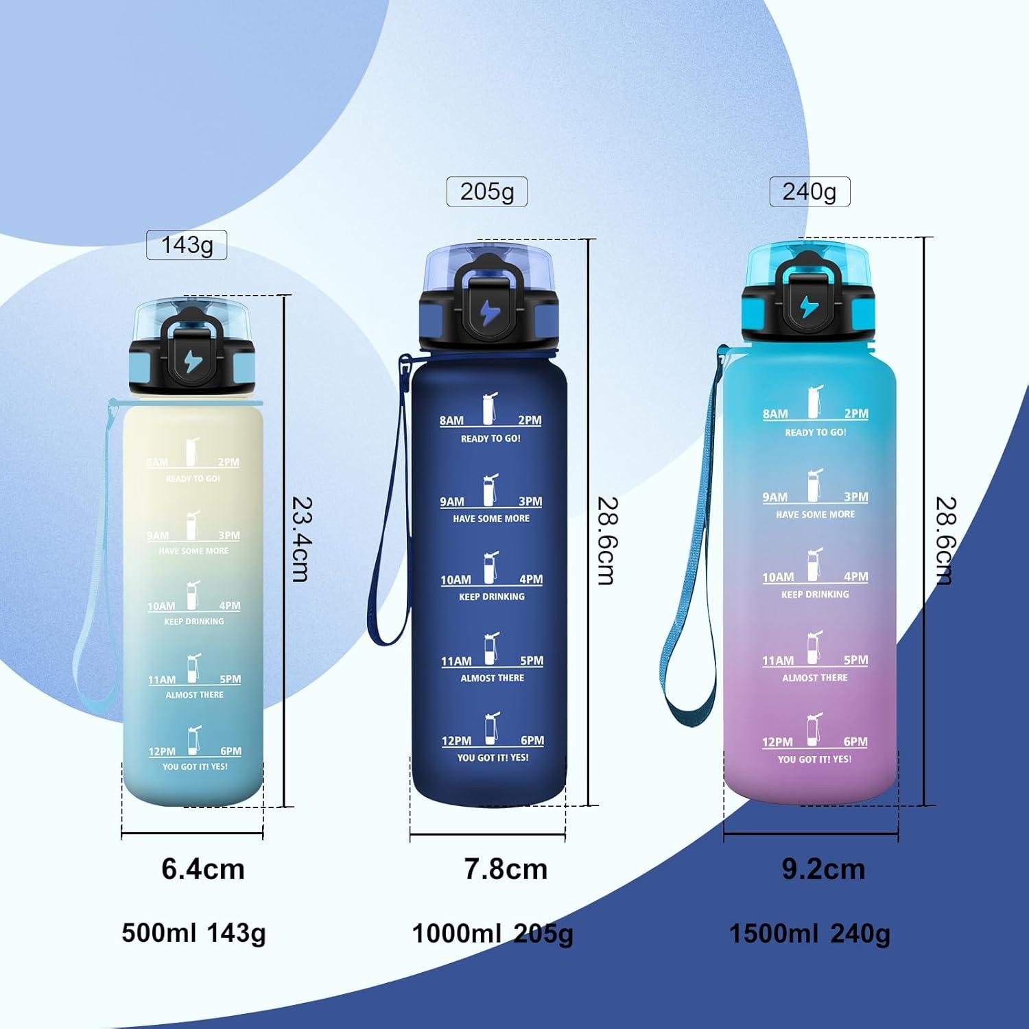 image:imageBouteille deau Sport 1L Bouteille deau Motivation Marqueur de Temps Gourde avec Filtre Facile Nettoyer tanche et Rutilisable Gourde pour Randonne Cyclisme Bureau Extrieur Yoga32oz1000ml Mat Bleuvert