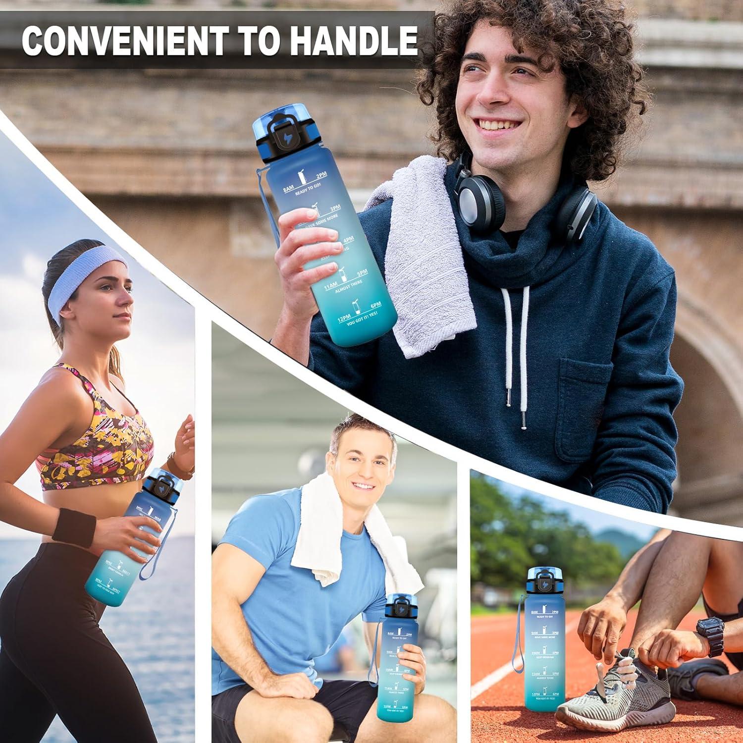 image:imageBouteille deau Sport 1L Bouteille deau Motivation Marqueur de Temps Gourde avec Filtre Facile Nettoyer tanche et Rutilisable Gourde pour Randonne Cyclisme Bureau Extrieur Yoga32oz1000ml Rose Cyan