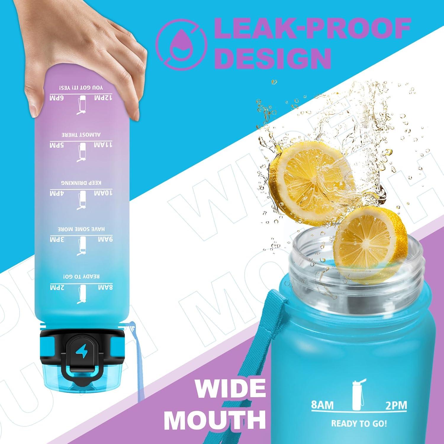 image:imageBouteille deau Sport 1L Bouteille deau Motivation Marqueur de Temps Gourde avec Filtre Facile Nettoyer tanche et Rutilisable Gourde pour Randonne Cyclisme Bureau Extrieur Yoga32oz1000ml Jaune Rose