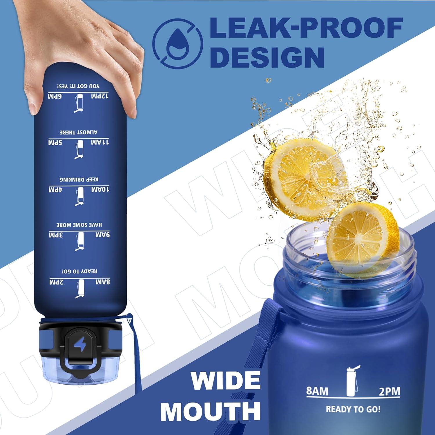 image:imageBouteille deau Sport 1L Bouteille deau Motivation Marqueur de Temps Gourde avec Filtre Facile Nettoyer tanche et Rutilisable Gourde pour Randonne Cyclisme Bureau Extrieur Yoga32oz1000ml Mat Bleuvert
