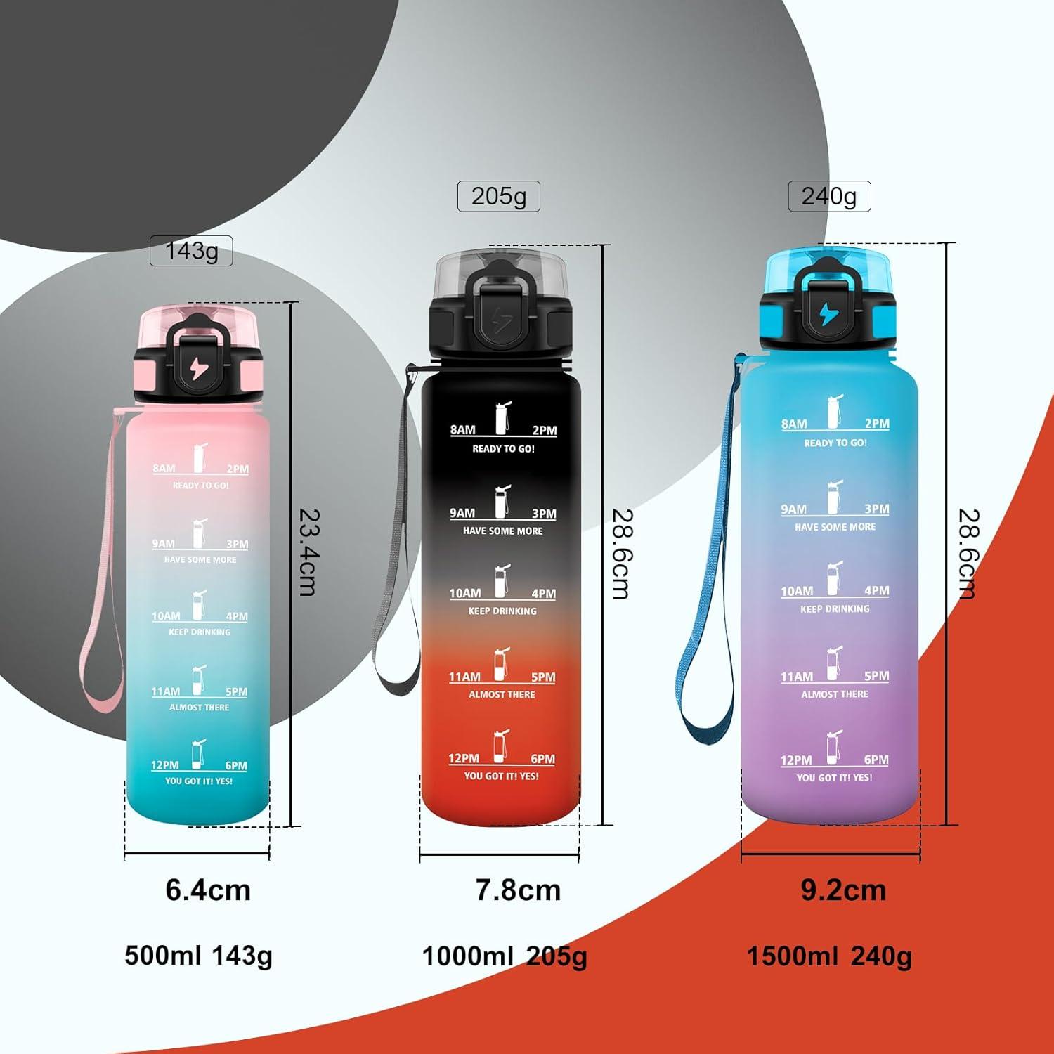 image:imageBouteille deau Sport 1L Bouteille deau Motivation Marqueur de Temps Gourde avec Filtre Facile Nettoyer tanche et Rutilisable Gourde pour Randonne Cyclisme Bureau Extrieur Yoga17oz500ml Noir Rouge