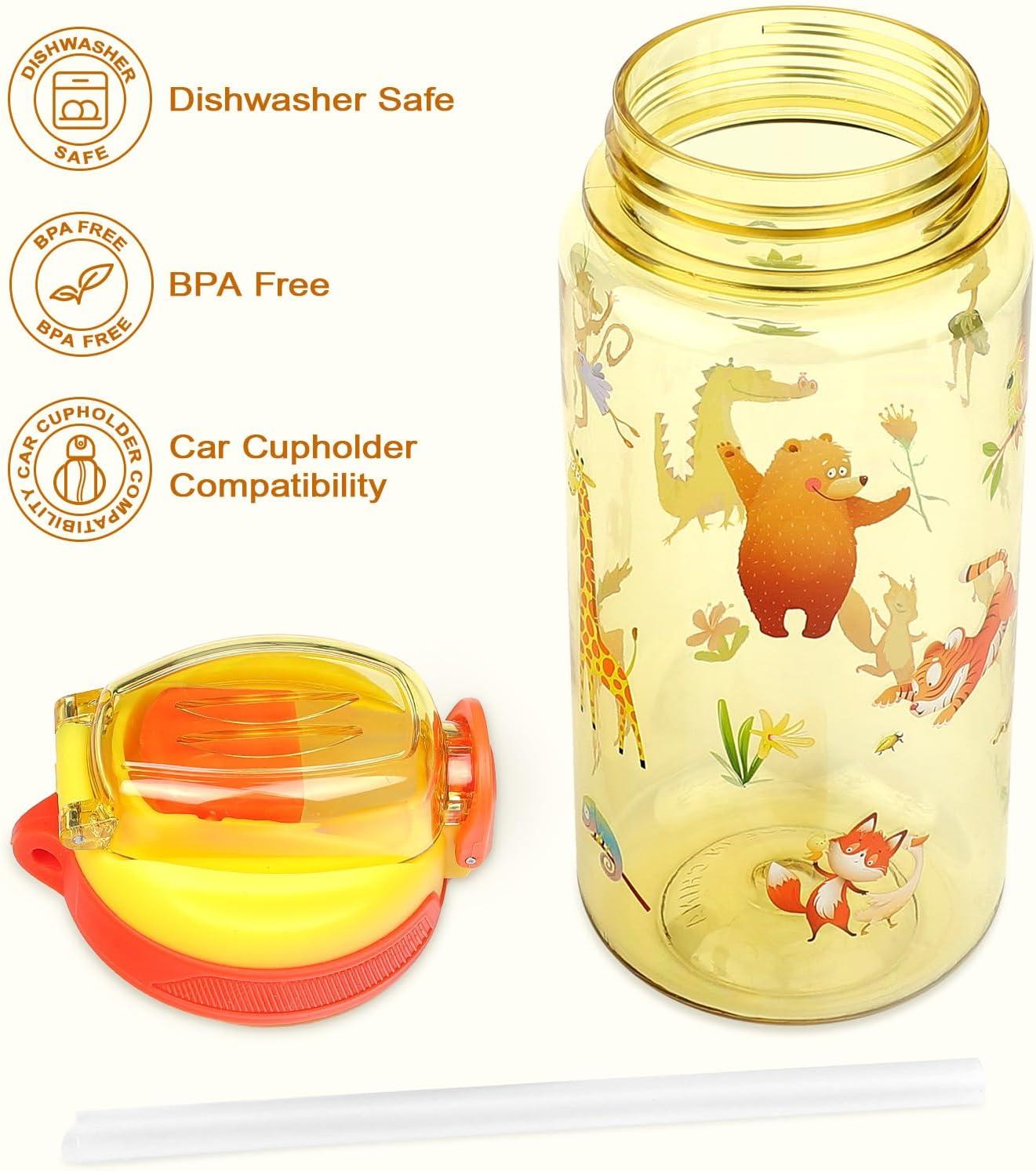 image:imageGourde Enfant avec Paille AntiFuite tanche 600 ml Bouteille Enfant sans BPA Verrouillage Scuris Bouteilles deau pour Maternelle lcole Sport AnimauxAnimaux Jaune